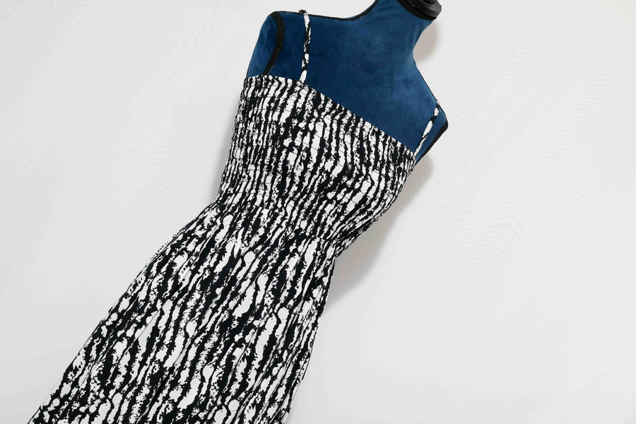 AFRM Black White Zebra Animal Print Smocked Stretch Bodycon Mini Dress